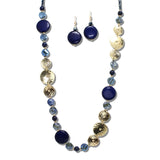 Hammered Metallic And Disc Long Beaded Necklace – Gold/Blue · AK682BL 18