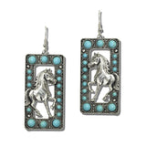 Western Horse Rectangle Stone Earrings – Silver Burnished/Turquoise · JE3852-SBTQS_JOL 18
