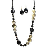 Hammered Metallic And Disc Long Beaded Necklace – Gold/Black · AK682BK 19