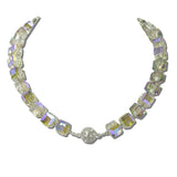 242501GYNK 19 · Pave Ball Magnetic Closure Accent Square Glass Beaded Necklace – Silver/Grey AB