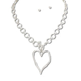 NK10172VS_TP 19 · Open Heart Pendant Necklace Set – Worn Silver