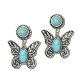 Western Butterfly Stone Drop Earrings – Silver Burnished/Turquoise · SE3349SBTQ_SW 19
