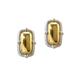 14K Gold Plated Ribbed Frame Oval Dome Earrings – Two Tone · 1800E_MX 19
