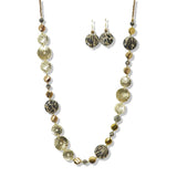 Hammered Metallic and Disc Long Beaded Necklace