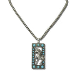 Western Horse Rectangle Pendant Necklace – Silver Burnished/Turquoise · JN2161-SBTQS_JOL 1