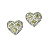 14K Gold Plated Two Tone CZ Cross Pave Heart Earrings – Two Tone/Clear · 2290E_MX 1