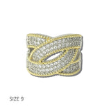 K2333-9 1 · 14K Gold Plated Pave CZ Crossover Statement Ring – 9