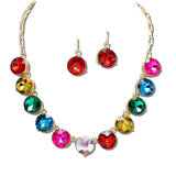 Faceted Round Rhinestone Necklace Set – Gold/Multi · LNE1176GDMU_PK 1