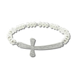 SB1222RH 1 · Hammered Sideways Cross Pearl Stretch Bracelet – —