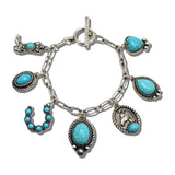 Western Multi Charm Station Bracelet – Silver Burnished/Turquoise · BB04485-SBTQ_MO 1