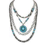 Western Medallion Layered Western Necklace – Silver Burnished/Turquoise · AN5710-SBTQ_MO 1