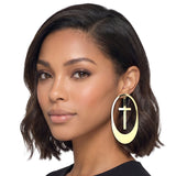 Oversized Oval Cross Statement Earrings – Gold · JE10452G_JK 1