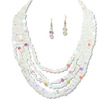 Iridescent Glass Bead Multi Strand Necklace Set – Gold/Clear AB · YNE5420CLAB_AJ 1