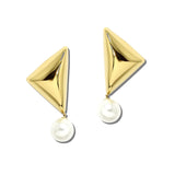 Stainless Steel Triangle Cap Pearl Drop Earrings – Gold · SSE364G_IVY 1