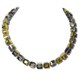 242502GNK 20 · Pave Ball Magnetic Closure Accent Square Glass Beaded Necklace – Silver/Gold
