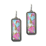AE9061-SBCC_MO 20 · Western Marbled Stone Rectangle Earrings – Silver Burnished/Cotton Candy