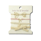 Bow And Pearlescent Embellished Elastic Hair Tie And Bracelet Set – Matte Gold/Camel · HB002CM_JOY 21