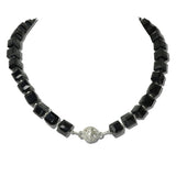 242501BBNK 21 · Pave Ball Magnetic Closure Accent Square Glass Beaded Necklace – Silver/Black