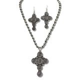 Western Concho Cross Pendant Necklace Set – Silver Burnished · JS0173-SB_JOL 21
