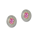 14K Gold Plated Oval CZ Rope Border Stud Earrings – Two Tone/Pink · ER4886-PK_IM 22