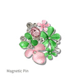 Sorority Enamel Flower Cluster Rhinestone Magnetic Pin Brooch – Silver/Pink Green · MP164PG_AJ 22