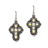 Western Square Stone Cross Drop Earrings – Silver Burnished/AB · AE9412-SBAB_MO 22