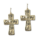 TFE00045 GD 22 · Hammered Cross Drop Earrings – Gold