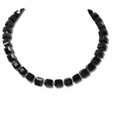 242501BBNK 22 · Pave Ball Magnetic Closure Accent Square Glass Beaded Necklace – Silver/Black