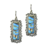 AE9395-SBTQ_MO 22 · Marbled Stone Rectangle Western Earrings – Silver Burnished/Turquoise