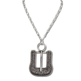 Western Belt Buckle Pendant Necklace – Silver Burnished · JN2190-SB 22