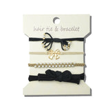Bow And Pearlescent Embellished Elastic Hair Tie And Bracelet Set – Matte Gold/Black · HB002BK_JOY 22