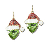GSE4888-GRN_CRT 23 · Santa Hat Heart Stone Earrings – Gold/Green