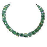 242502EMNK 23 · Pave Ball Magnetic Closure Accent Square Glass Beaded Necklace – Silver/Emerald