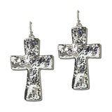 TFE00045 RH 23 · Hammered Cross Drop Earrings – Silver