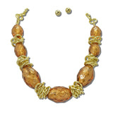 Faceted Barrel Bead Statement Necklace – Gold/Brown · JN11687GBR_JK 25