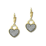 14K Gold Plated Pave Heart Padlock Huggie Drop Earrings – Mat Gold/Hematite · 2296EGH_MX 25