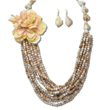 AK685BEI_AJ 26 · Flower Multi Strand Beaded Long Toggle Necklace – Beige