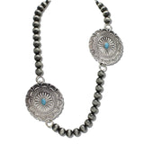 Western Bold Concho Medallion Navajo Bead Necklace – Silver Burnished · JN2126-SB_JOL 26