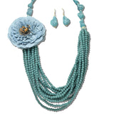 AK685TQ_AJ 27 · Flower Multi Strand Beaded Long Toggle Necklace – Turquoise