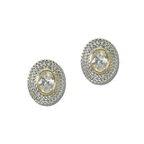 14K Gold Plated Oval CZ Rope Border Stud Earrings – Two Tone/Clear · ER4886-CL_IM 27