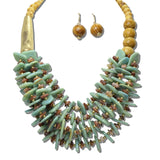 AK686TQ_AJ 28 · Worn Gold Turquoise Stick Bead Necklace Set – Worn Gold/Turquoise