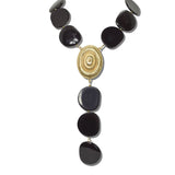 263010BNNK_FF 28 · Resin Pebble Medallion Y-Drop Necklace – Gold/Brown
