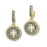 2178EGH_MX 28 · CZ Cross Disc Huggie Drop Earrings – Mat Gold/Hematite