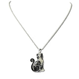 AN5694-SBK_MO 29 · Enamel Swirl Cat Pendant Necklace – Silver Burnished/Black