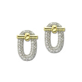 114846, 14K GOLD PLATED TWO TONE PAVE CZ LINK EARRINGS