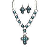 Western Ornate Cross Pendant Necklace Set – Silver Burnished/Turquoise · AS7855-SBTQ_MO 2