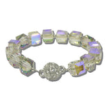 BL242501GY 2 · Cube Bead Pave Crystal Focal Stretch Bracelet – Silver/Grey AB