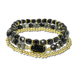 B8807BK_JM 2 · Multi Strand Faceted Bead Stretch Bracelet Set – Gold/Black