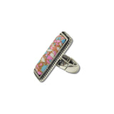 SR0874MUL 2 · Colorful Stone Bar Statement Ring – Silver Burnished/Multi
