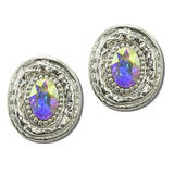 Western Oval Stone Concho Statement Earrings – Silver/AB · JE1278RHAB_SJ 2